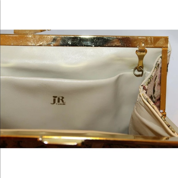 Vintage Carpet Tapestry Women JR Bag Purse Frame Gold Floral Canada - Picture 3 of 7